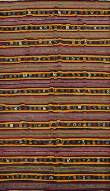 Vibrant Striped Wool Kilim Area Rug 5x9 with Intricate Design