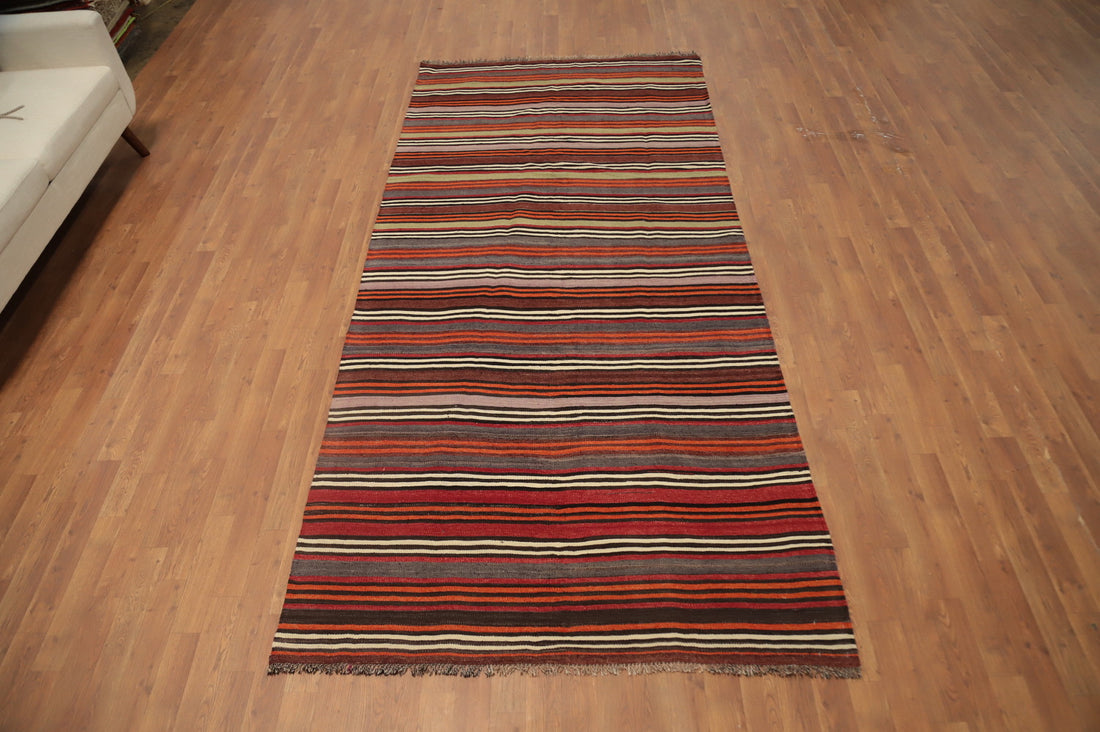 Warm Earth Tone Stripes Woven Kilim Area Rug 5x10 Perfect for Any Room