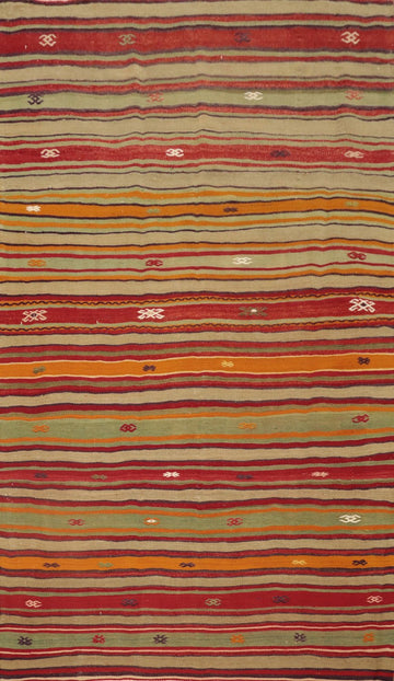 Vibrant Multicolor Striped Kilim Area Rug 5x8