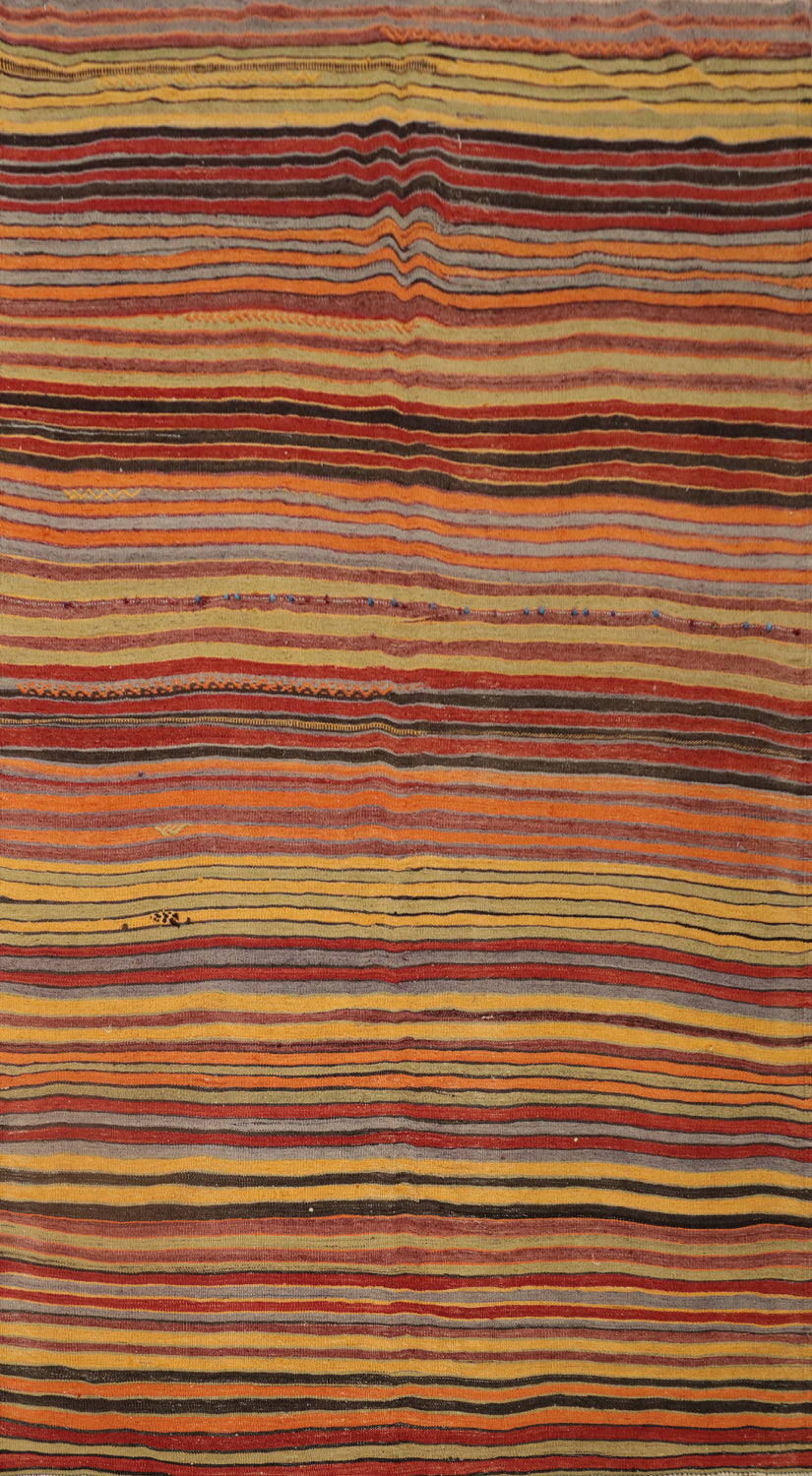 Vibrant Earth-Toned Lines Kilim Area Rug 5x9 for Living Rooms