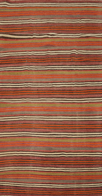 Earth-Tone Striped Kilim Runner Rug 4x9 for Cozy Home Interiors