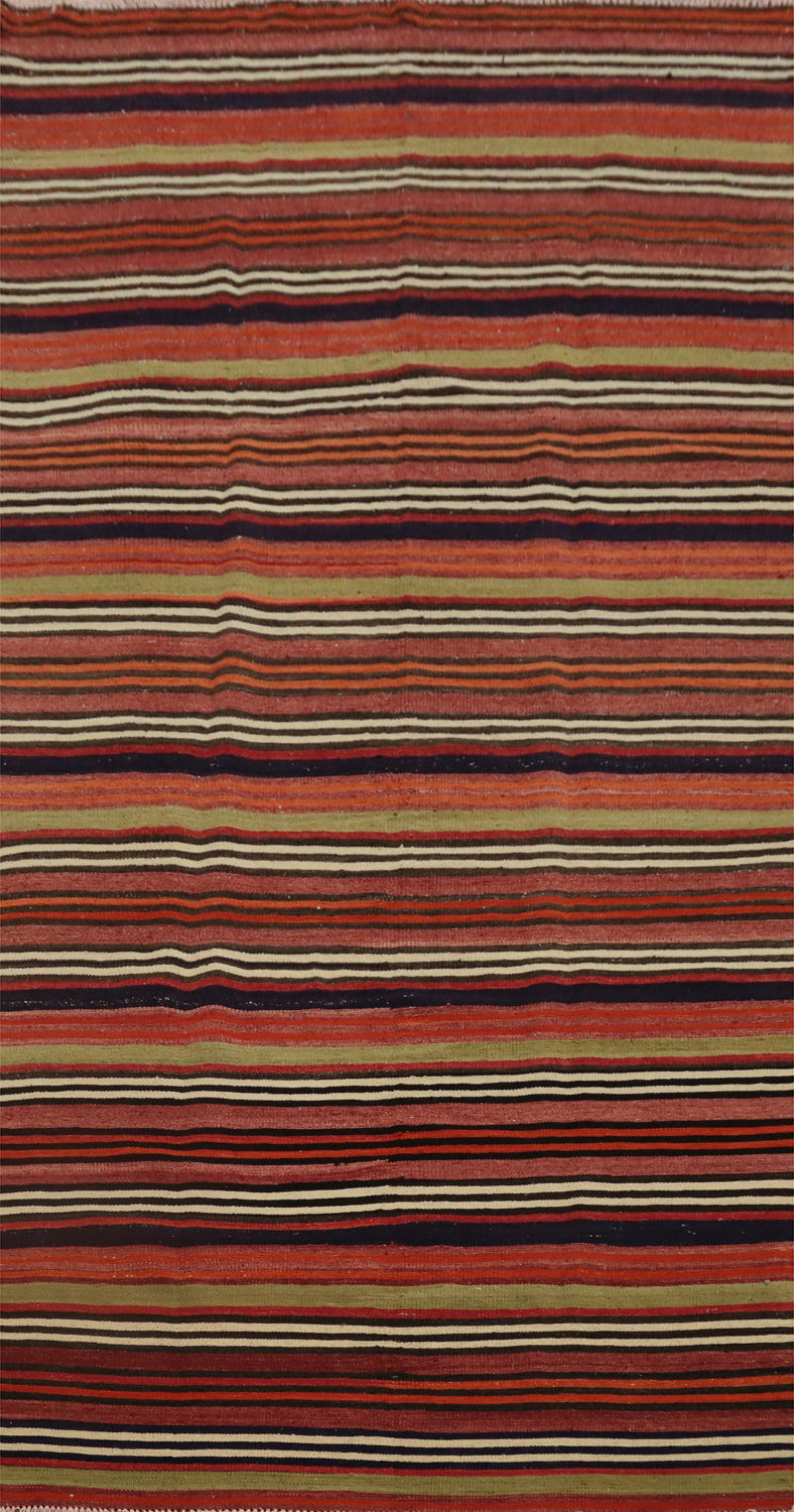 Warm Striped Kilim Area Rug 5x11 in Earthy Tones for Cozy Spaces
