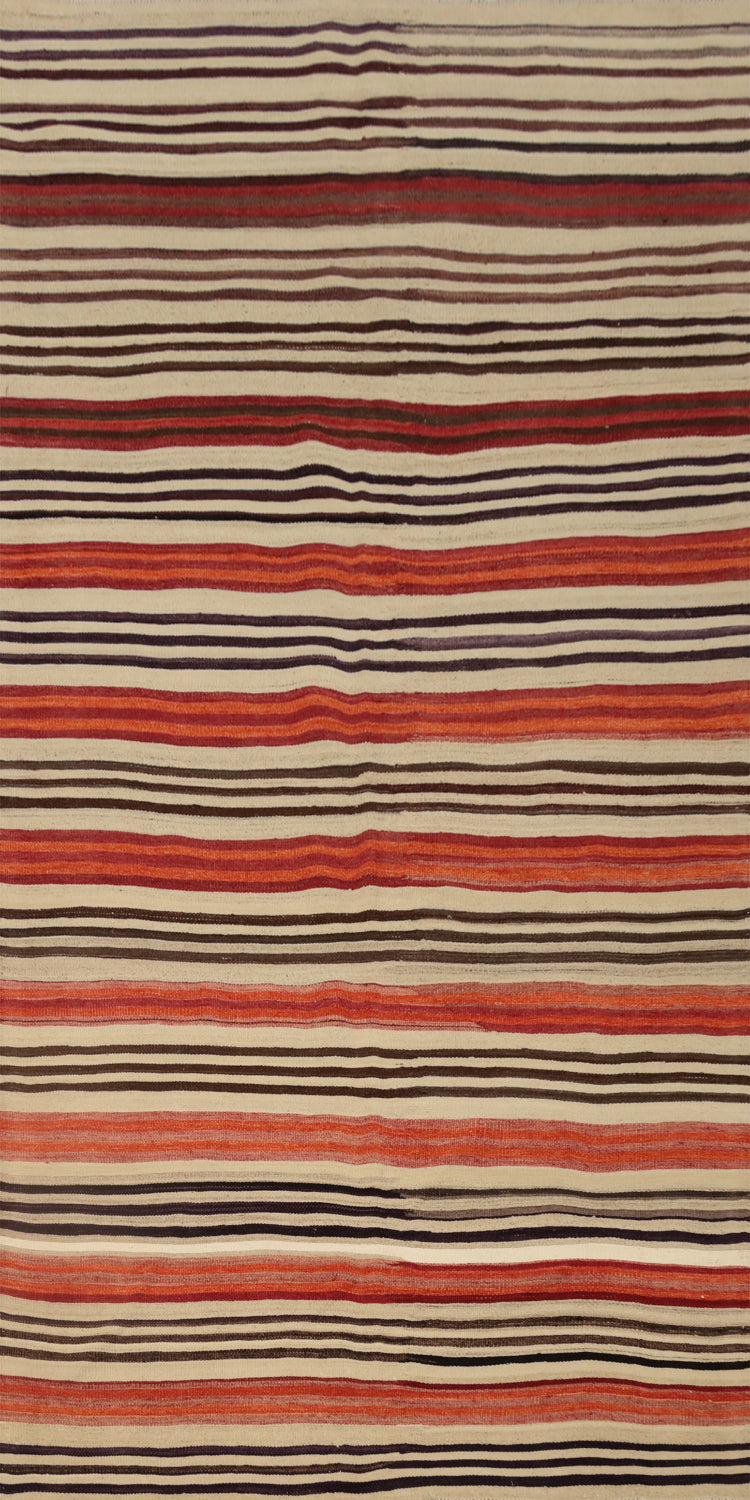 Warm and Cozy Striped Kilim Area Rug 5x10 in Earthy Warm Hues