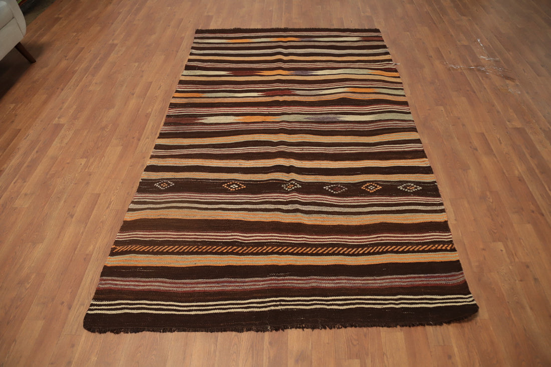 Earthy Tones Handcrafted Kilim Area Rug 5x8 with Geometric Patterns
