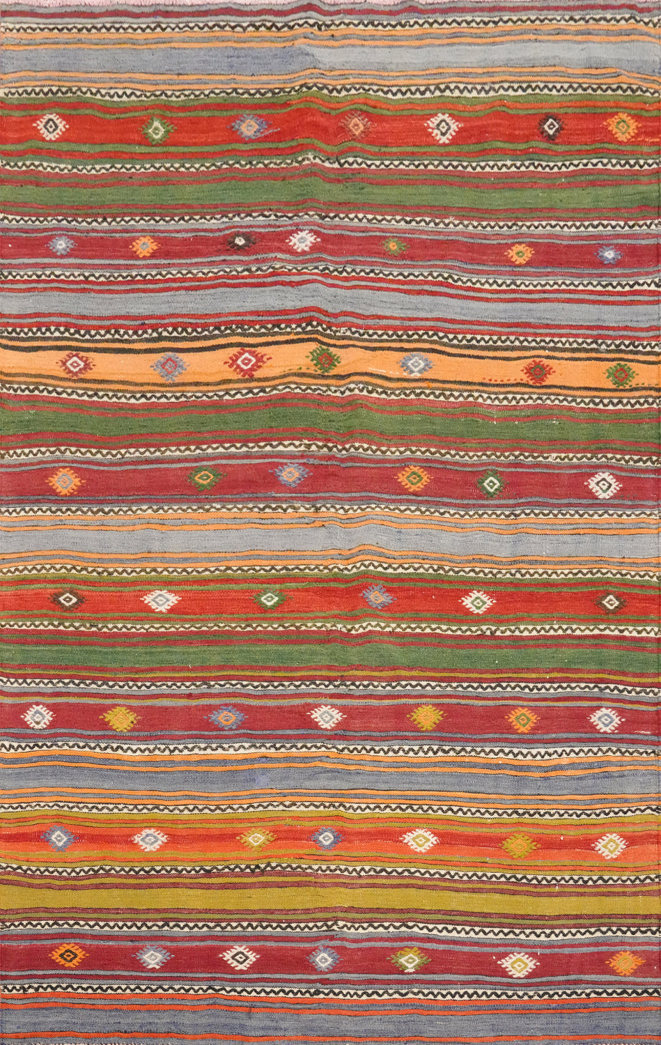 Vibrantly Striped Kilim Rug 5x7 with Geometric Motifs