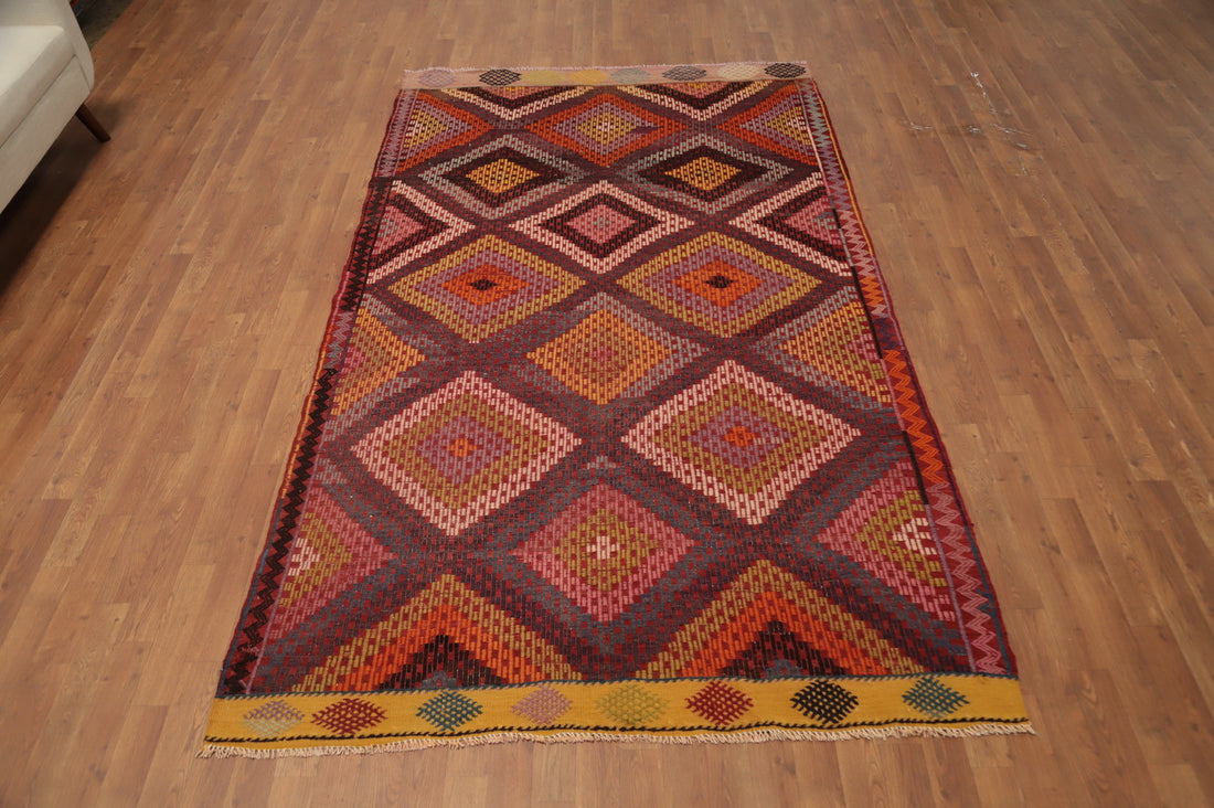 Vegetable Dye Geometric Kilim Turkish Area Rug 5x9