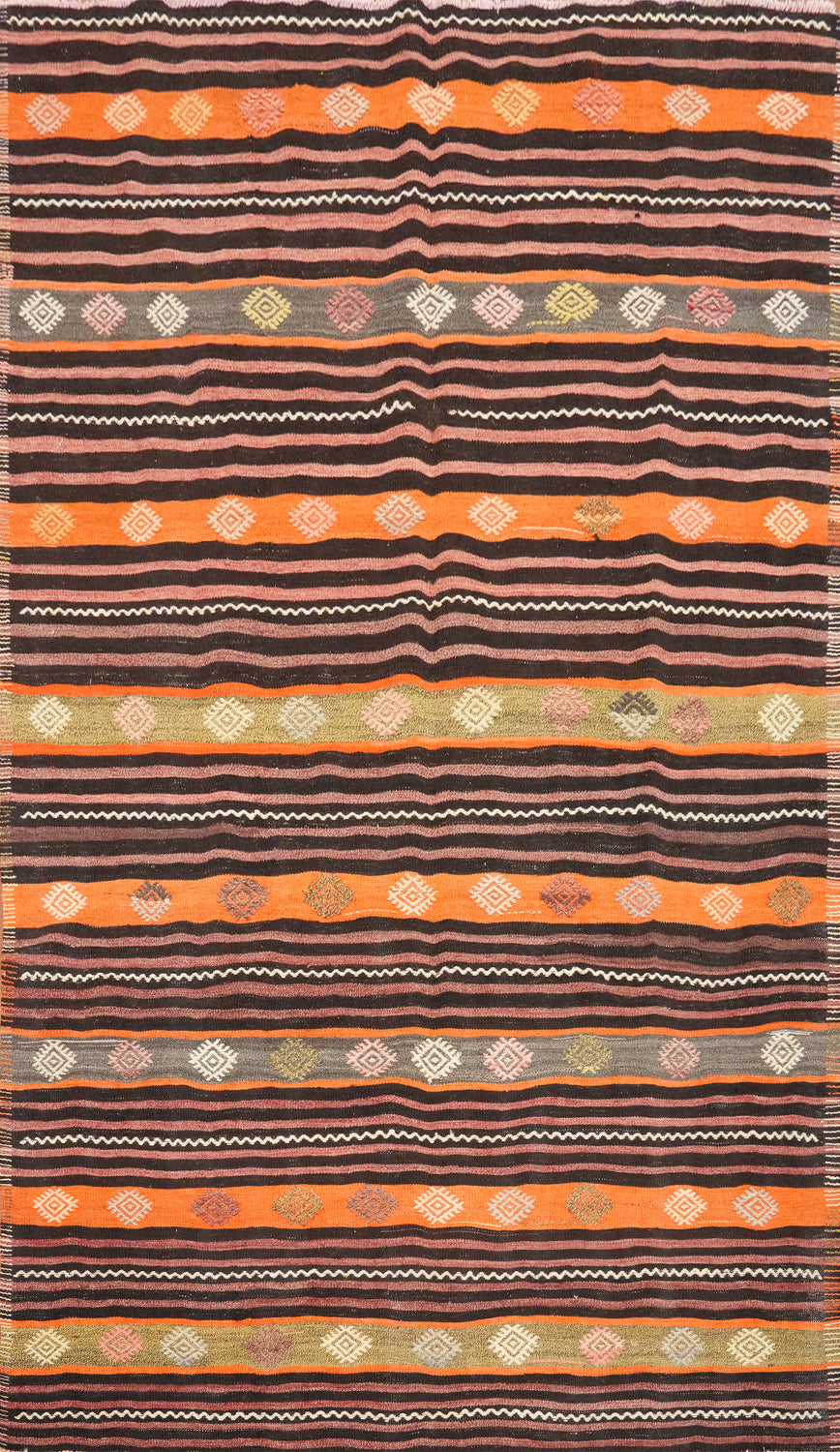 Vegetable Dye Wool Striped Kilim Area Rug 6x9