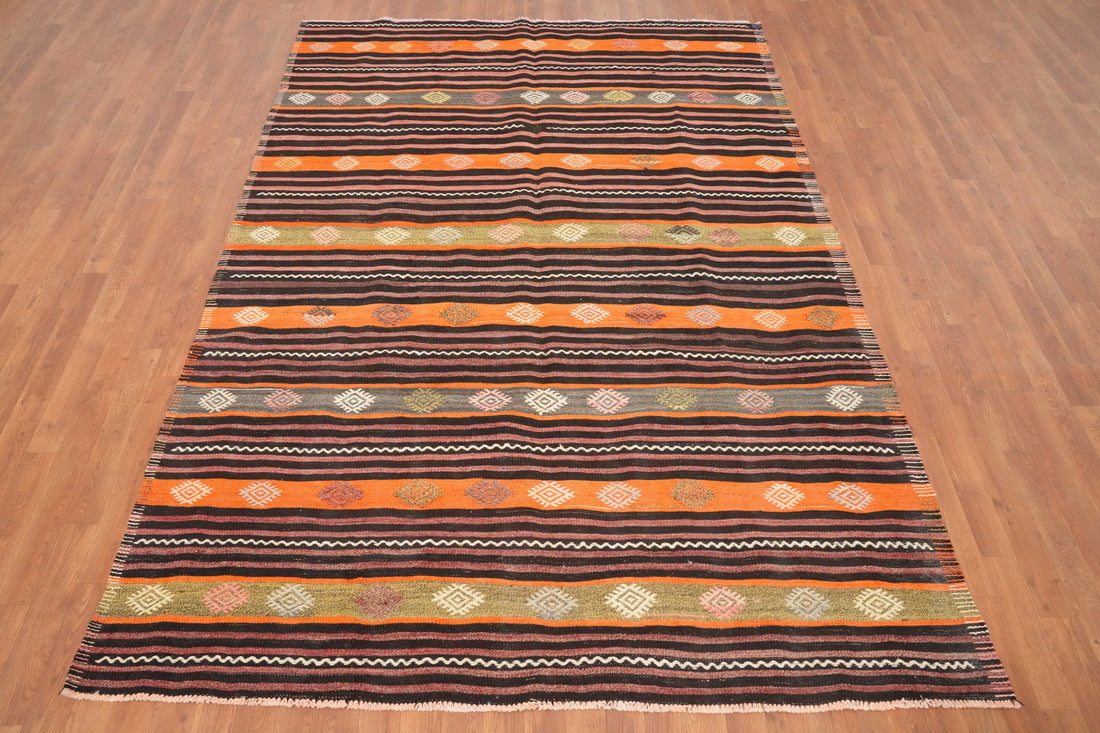 Vegetable Dye Wool Striped Kilim Area Rug 6x9