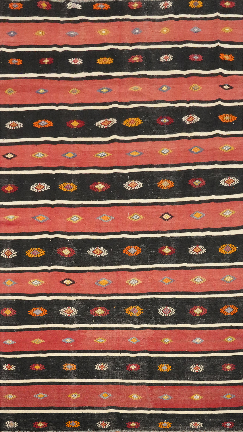 Vibrant Kilim Area Rug 6x9 with Classic Stripes and Geometric Motifs