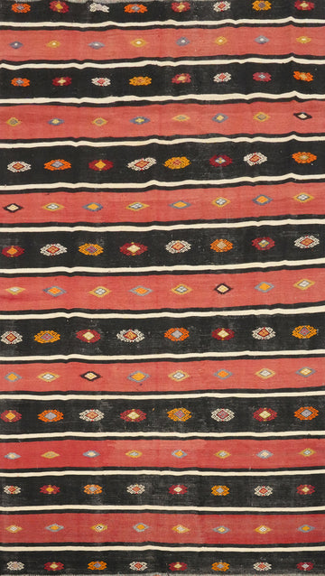 Vibrant Kilim Area Rug 6x9 with Classic Stripes and Geometric Motifs