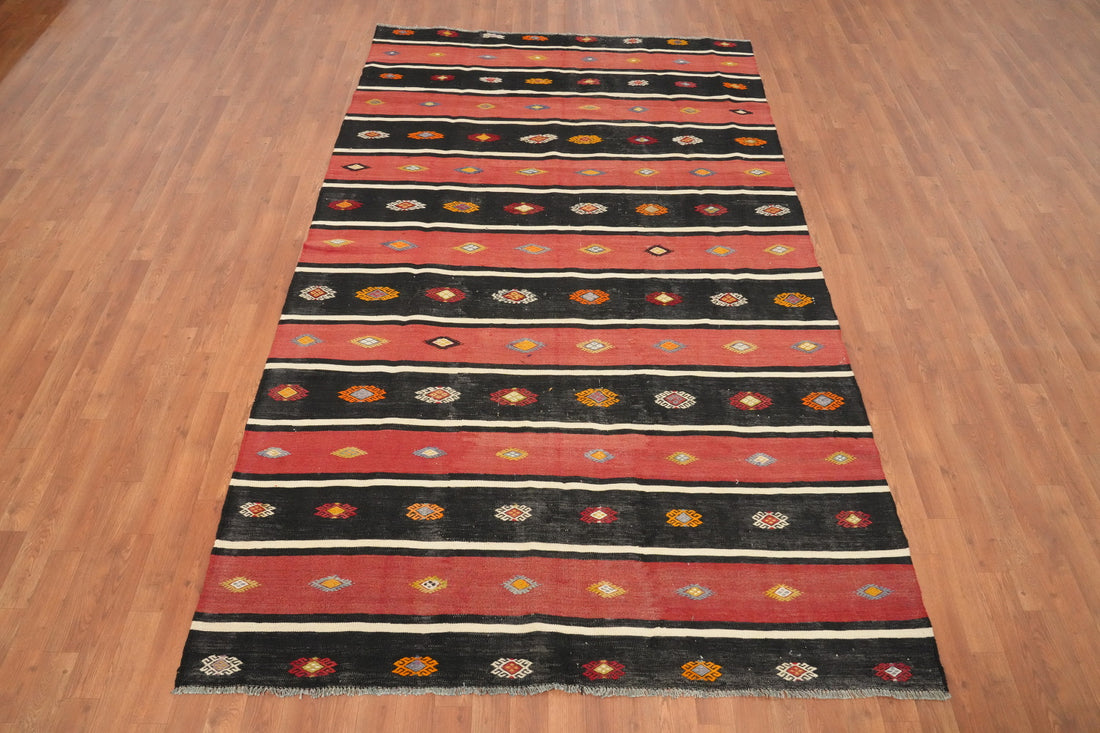 Vibrant Kilim Area Rug 6x9 with Classic Stripes and Geometric Motifs