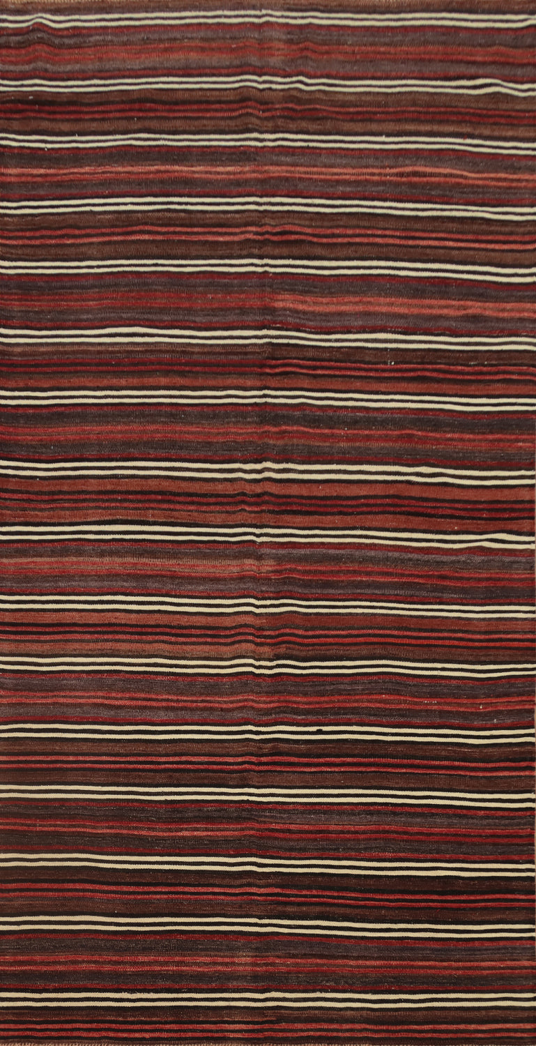 Sophisticated Red Striped Kilim Area Rug 5x11 Enhances Any Room Decor