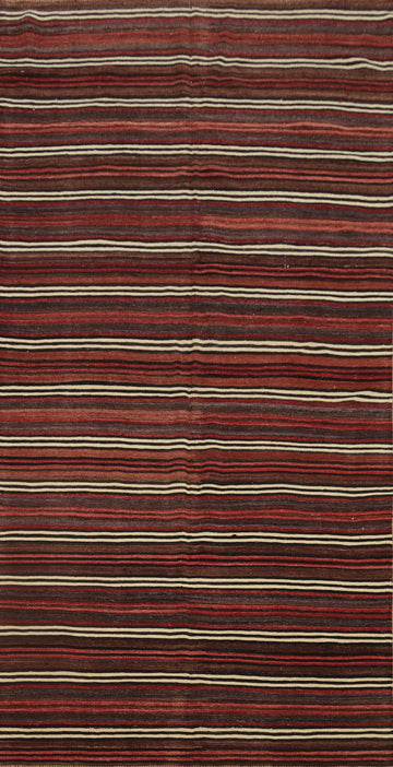 Sophisticated Red Striped Kilim Area Rug 5x11 Enhances Any Room Decor