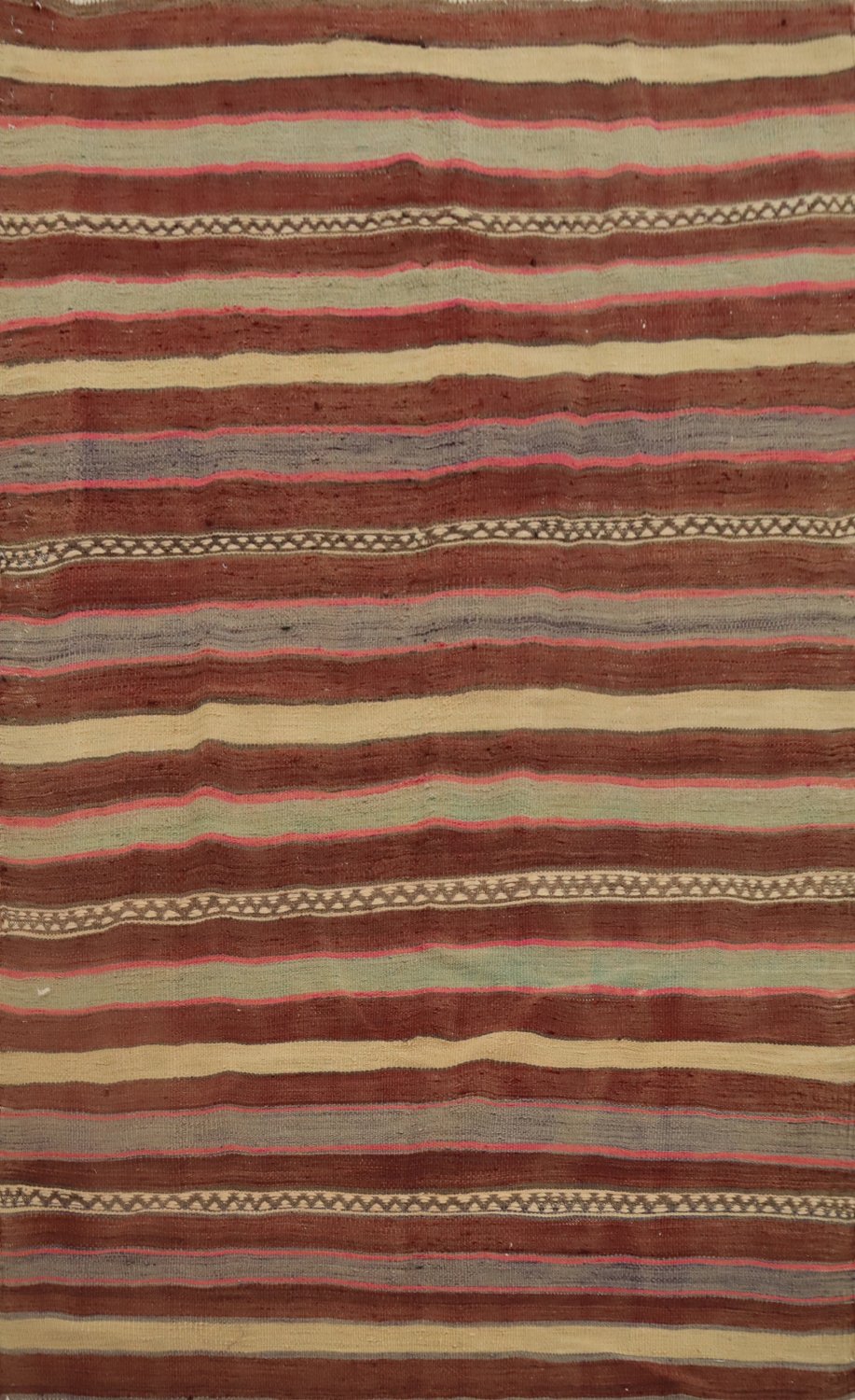 Earthy Tones Woven Kilim Rug 4x6 with Rustic Horizontal Stripes Design