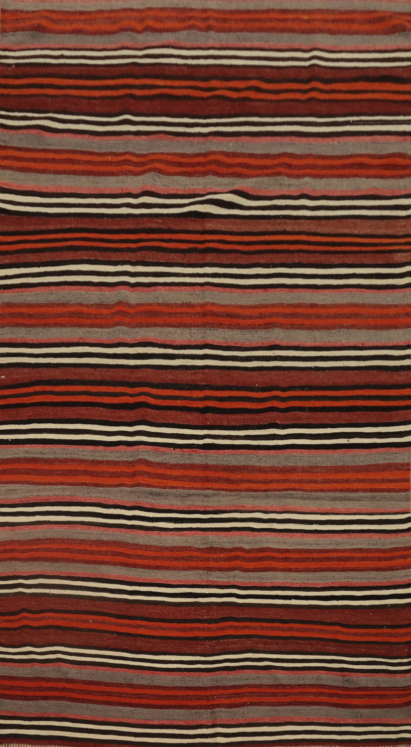 Bold Horizontal Stripe Kilim Area Rug 5x9 with Rustic Earth Shades