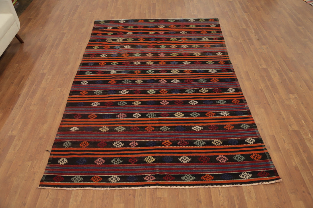 Handwoven Kilim Area Rug 6x10 with Bold Stripes for Living Room