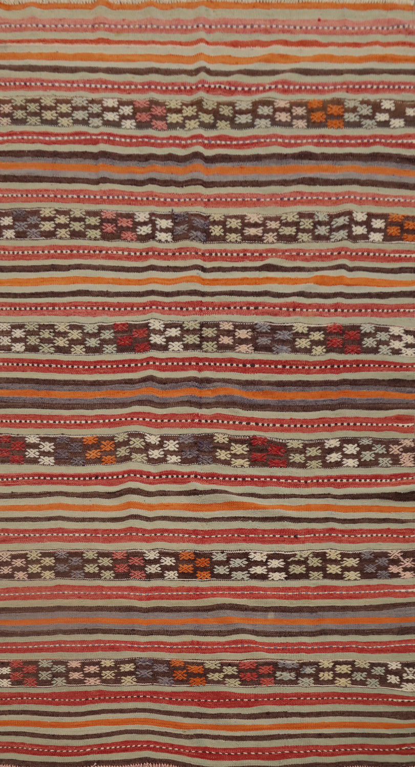 Vibrant Striped Kilim Area Rug 5x9 with Intricate Geometric Patterns