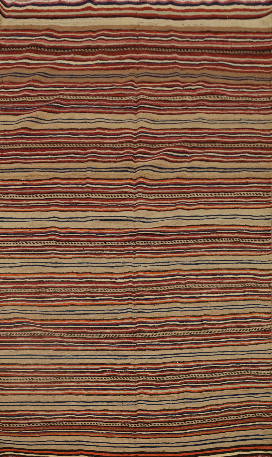 Handcrafted Kilim Area Rug 5X8 with Intricate Horizontal Stripes