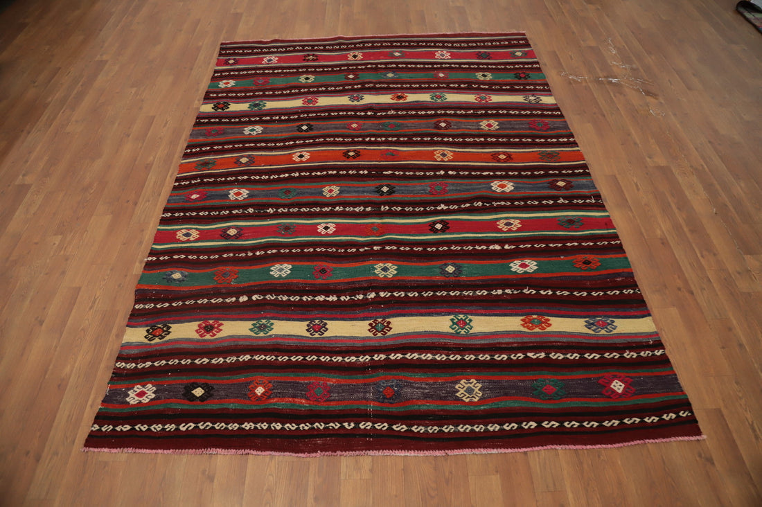 Vegetable Dye Kilim Tribal Geometric Rug 5x7