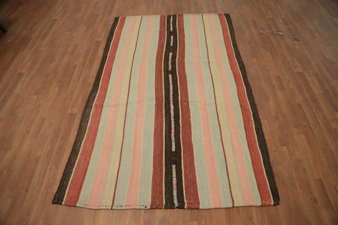 Charming Multicolor Striped Vintage Kilim Rug 5x7 for Cozy Home Decor