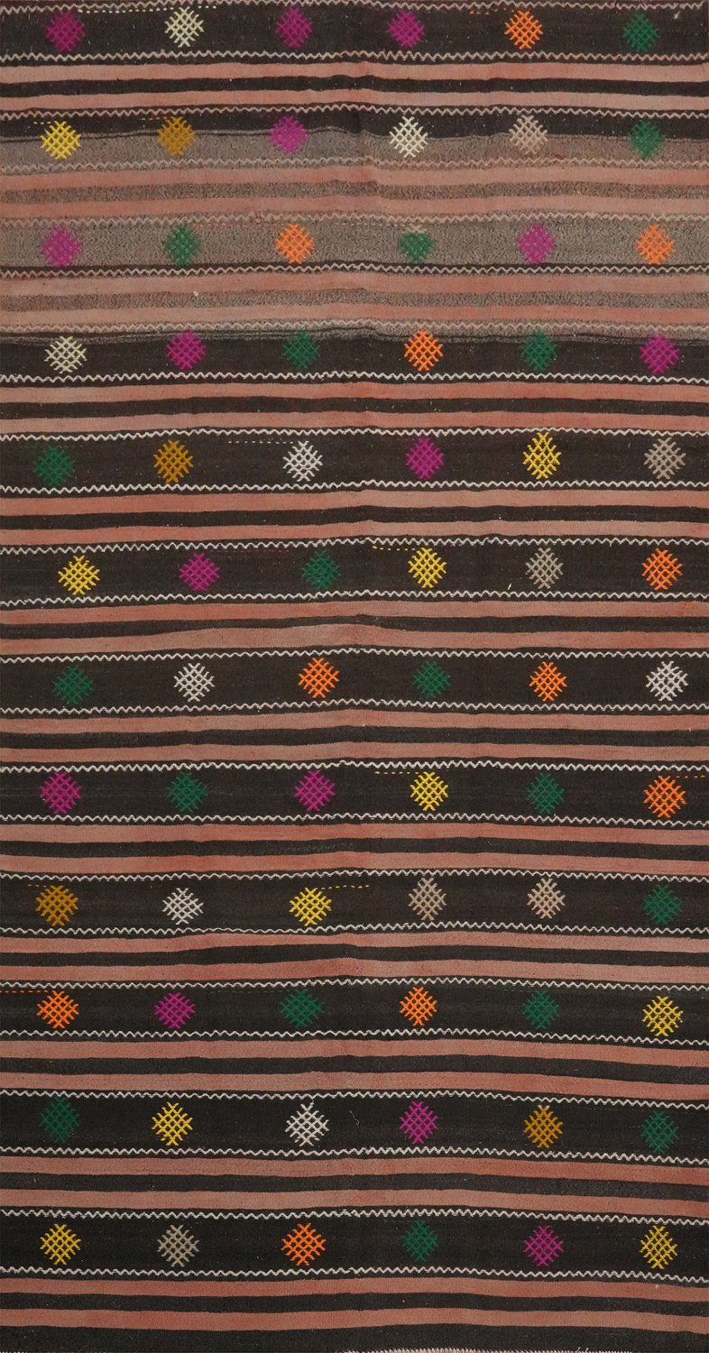 Handwoven Kilim Area Rug 5x10 with Multicolor Accents