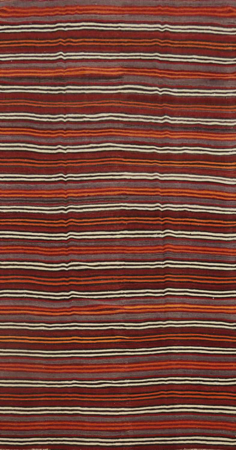 Vegetable Dye Kilim Striped Wool Area Rug 5x10