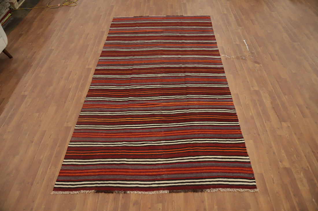 Vegetable Dye Kilim Striped Wool Area Rug 5x10
