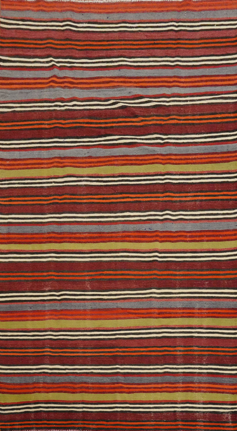 Vegetable Dye Kilim Striped Wool Area Rug 5x9