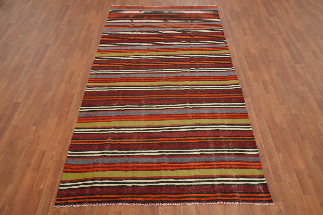 Vegetable Dye Kilim Striped Wool Area Rug 5x9