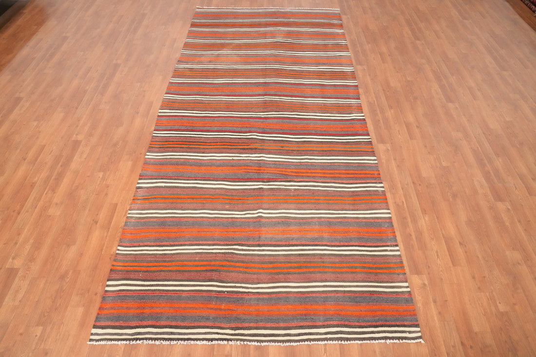 Vegetable Dye Kilim Striped Wool Area Rug 5x11