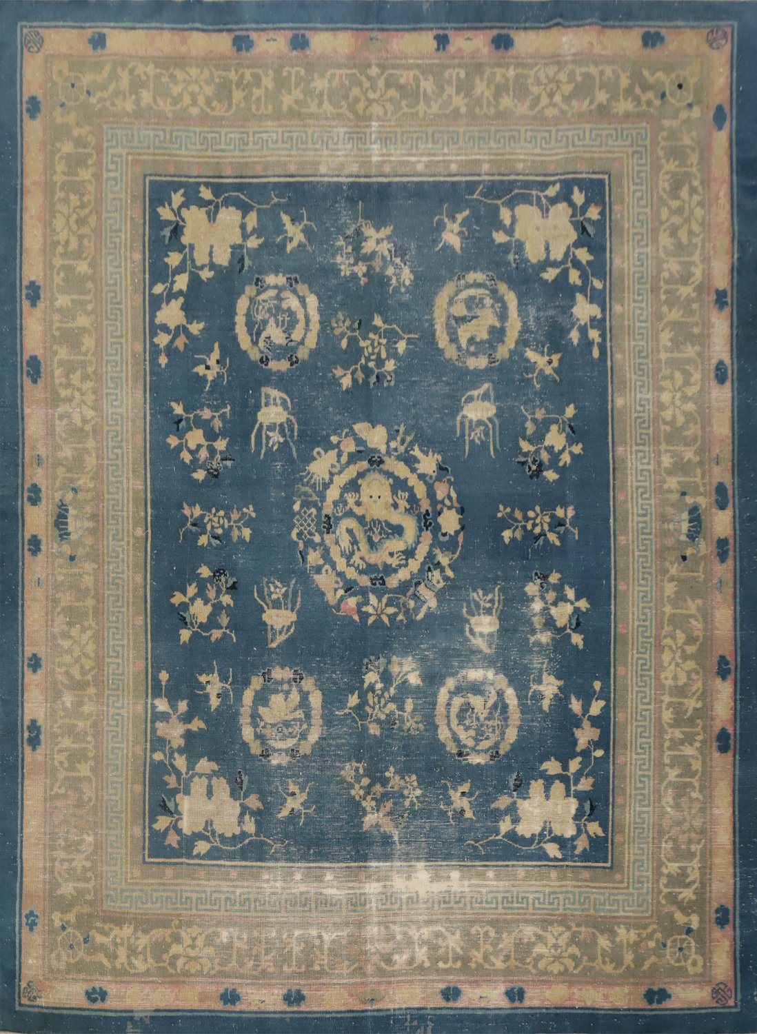 Pre-1900 Antique Vegetable Dye Art Deco Chinese Area Rug 9x10