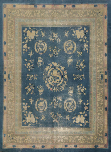 Pre-1900 Antique Vegetable Dye Art Deco Chinese Area Rug 9x10