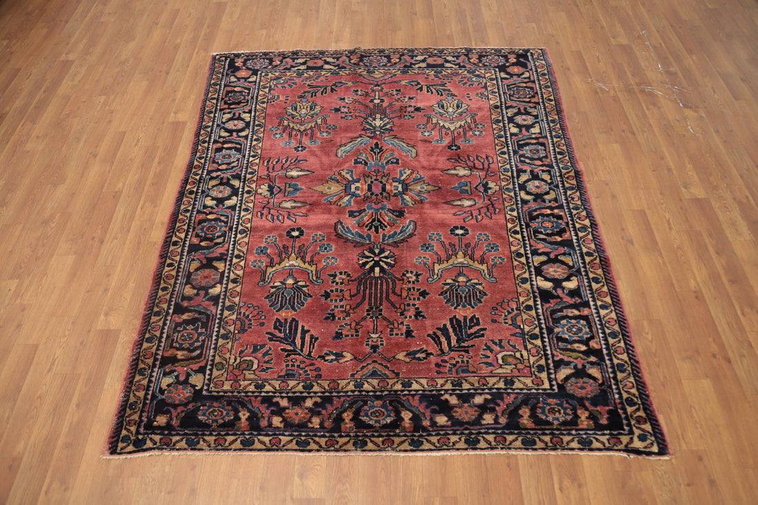 Pre-1900 Antique Vegetable Dye Lilian Persian Rug 5x6