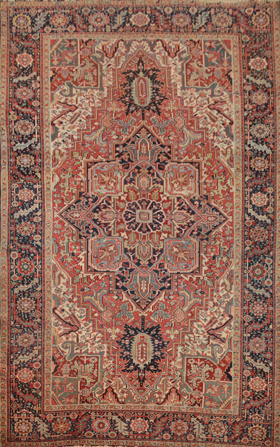 Pre-1900 Antique Vegetable Dye Heriz Serapi Persian Area Rug 9x13