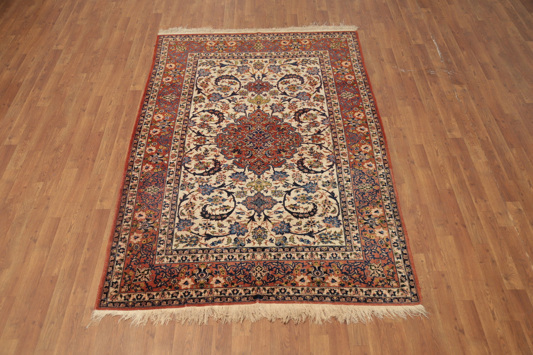 Vegetable Dye Floral Isfahan Persian Rug 5x7