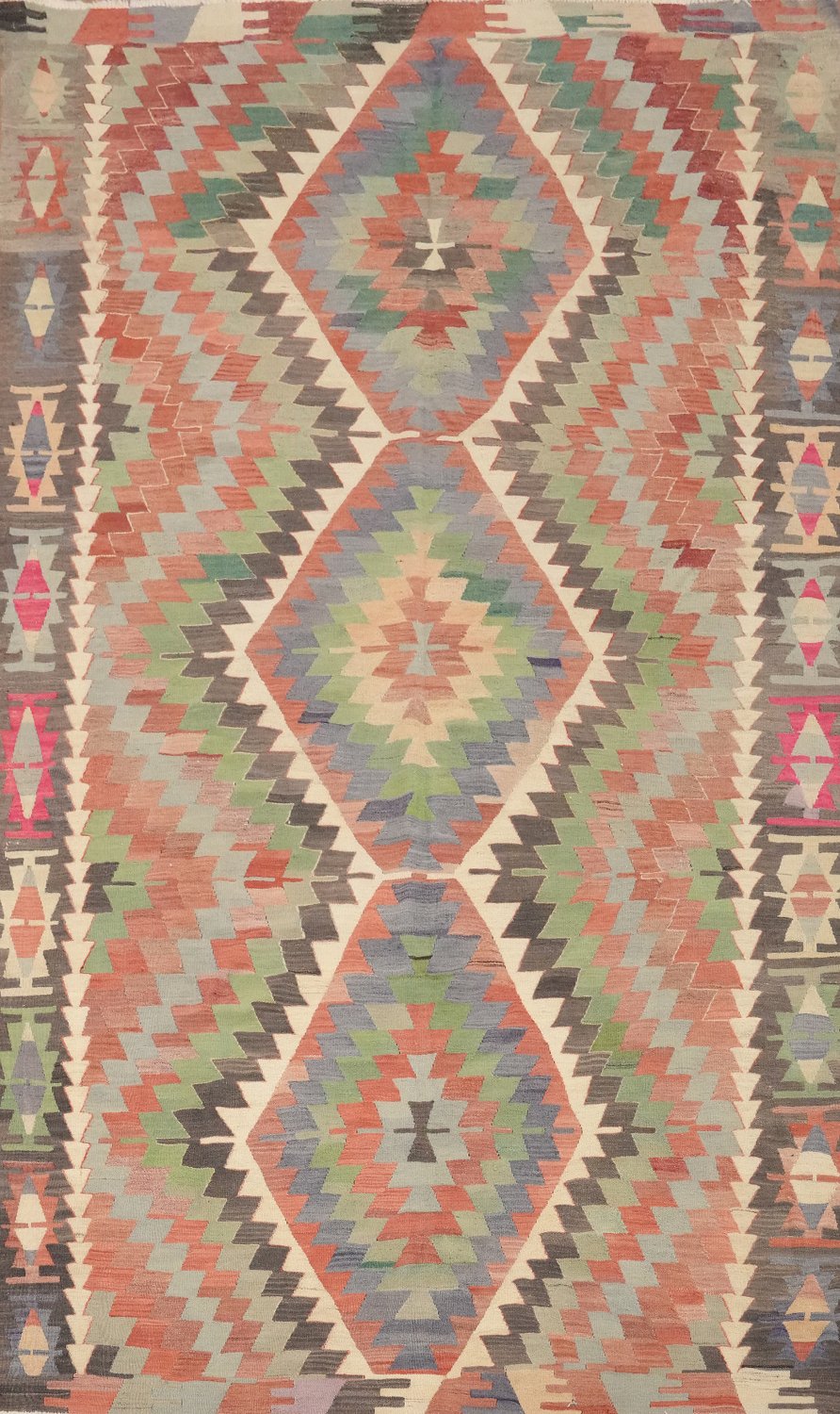 Vegetable Dye Kilim Geometric Area Rug 6x10