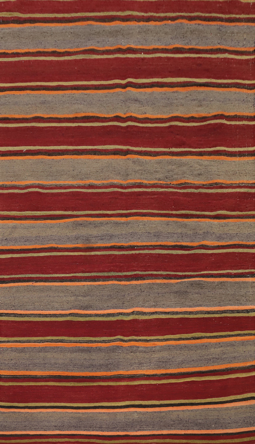 Striped Wool Kilim Vegetable Dye Area Rug 5x8