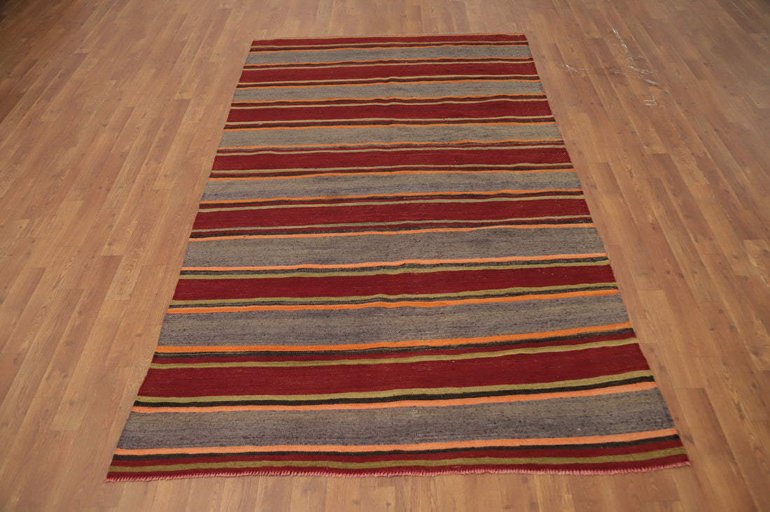 Striped Wool Kilim Vegetable Dye Area Rug 5x8