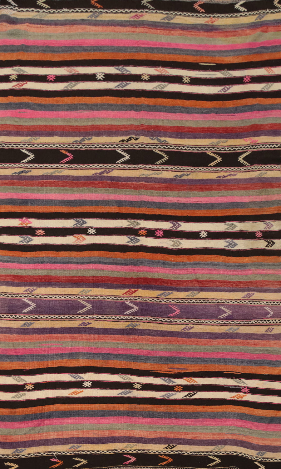 Vibrant Striped Pattern Kilim Area Rug 5x9 with Tribal Motifs