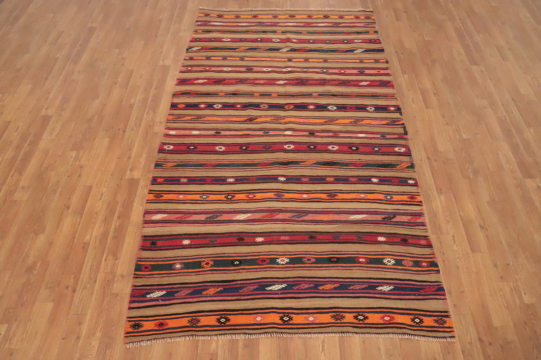 Vegetable Dye Kilim Striped Area Rug 5x8