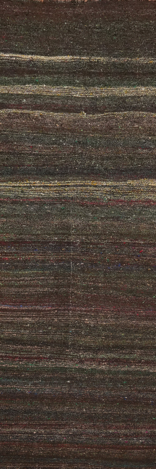 Artisanal Threaded Kilim Runner Rug 3x11 with Rich Dark Design