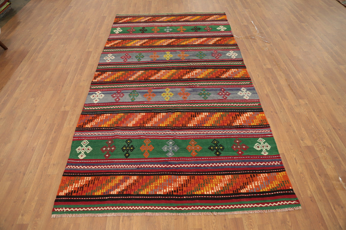 Vibrant Multicolored Tribal Kilim Area Rug 5x9 for Home Decor