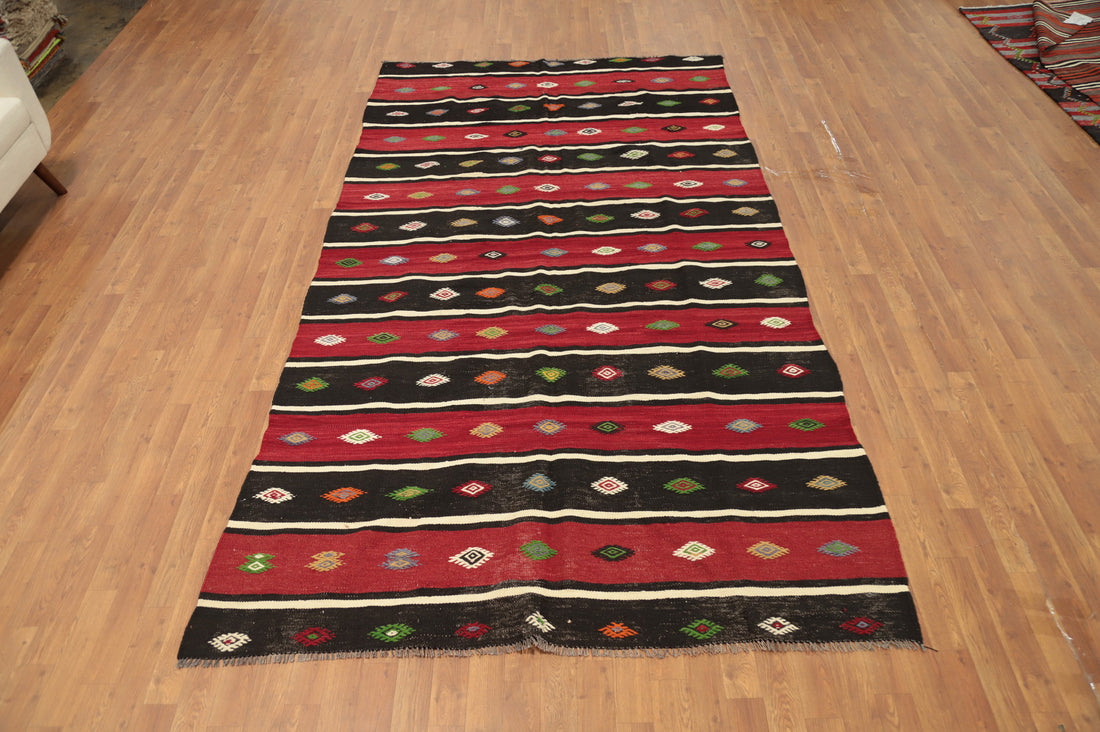 Vibrant Striped Kilim Area Rug 6x10 with Colorful Geometric Patterns