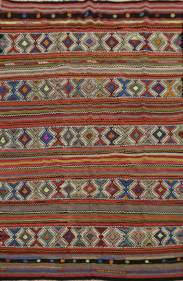 Geometric Handwoven Kilim Rug 5x7 with Rich Earthy Tones