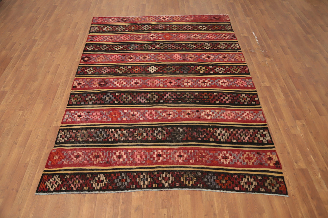 Striped Wool Kilim Vegetable Dye Area Rug 6x8