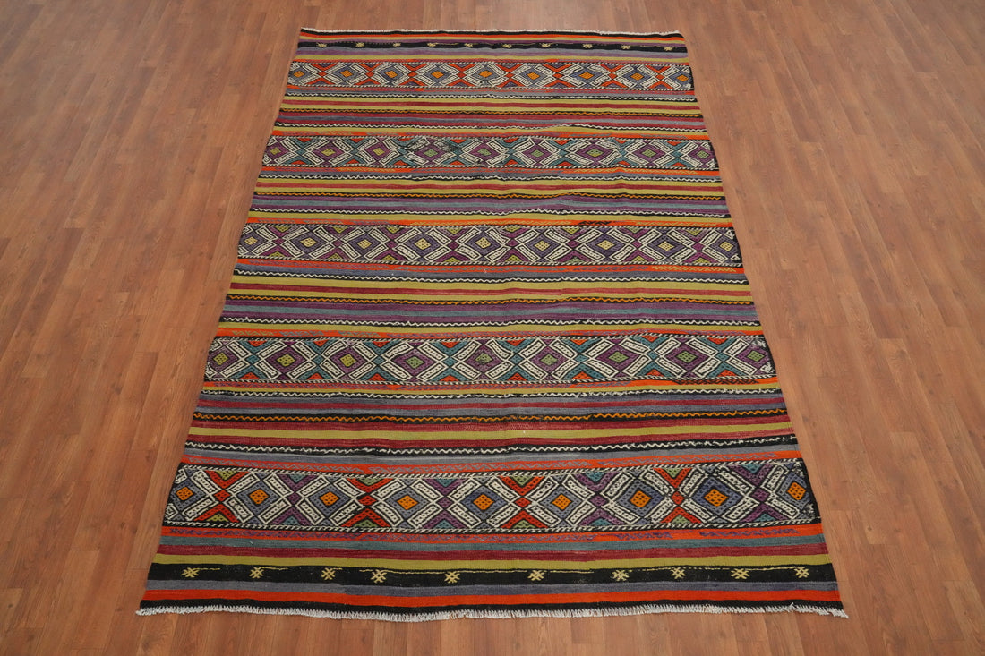 Striped Kilim Vegetable Dye Area Rug 6x9