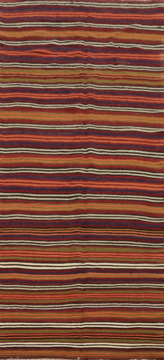 Warm Earth Tones Striped Kilim Area Rug 5x11 for Cozy Living Spaces