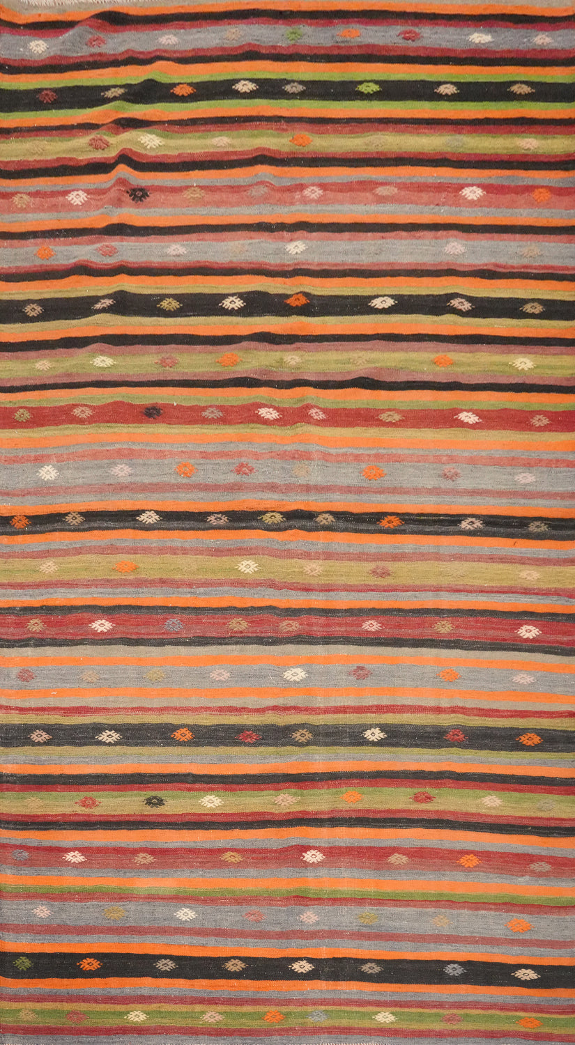 Rustic Striped Kilim Area Rug 6x11 Featuring Dynamic Designs