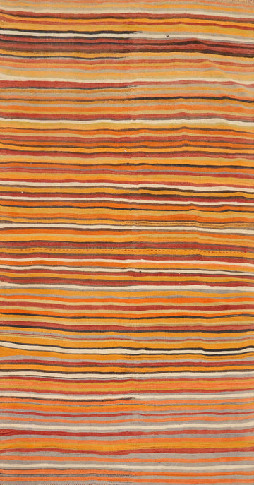 Multicolored Streaked Kilim Runner Rug 4x9 in Shades of Sunset
