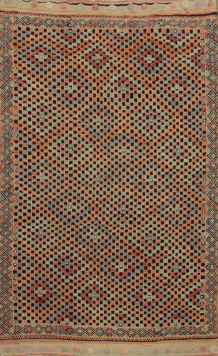 Geometric Wool Kilim Area Rug 7x10 with a Timeless Appeal